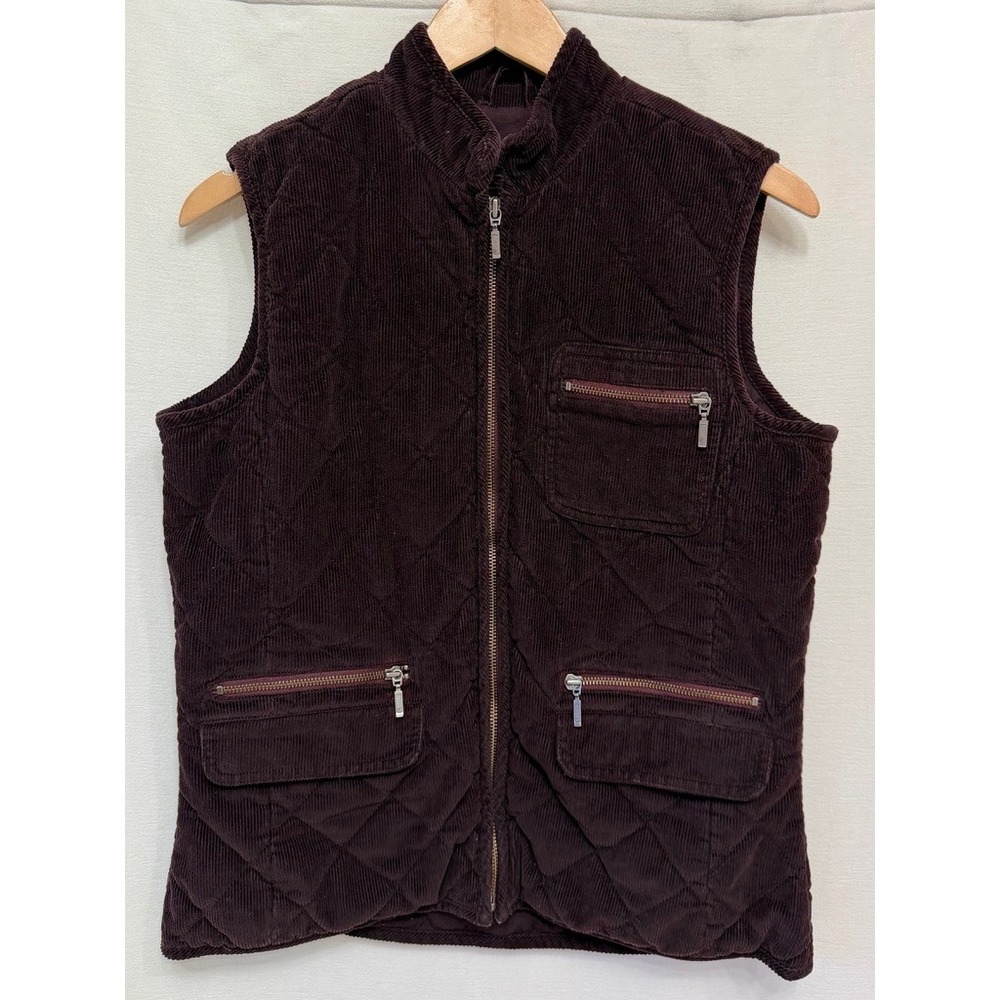 Eddie Bauer Womens Vest Brown Corduroy Quilted Zip Up Utility Gorpcore Outdoor M
